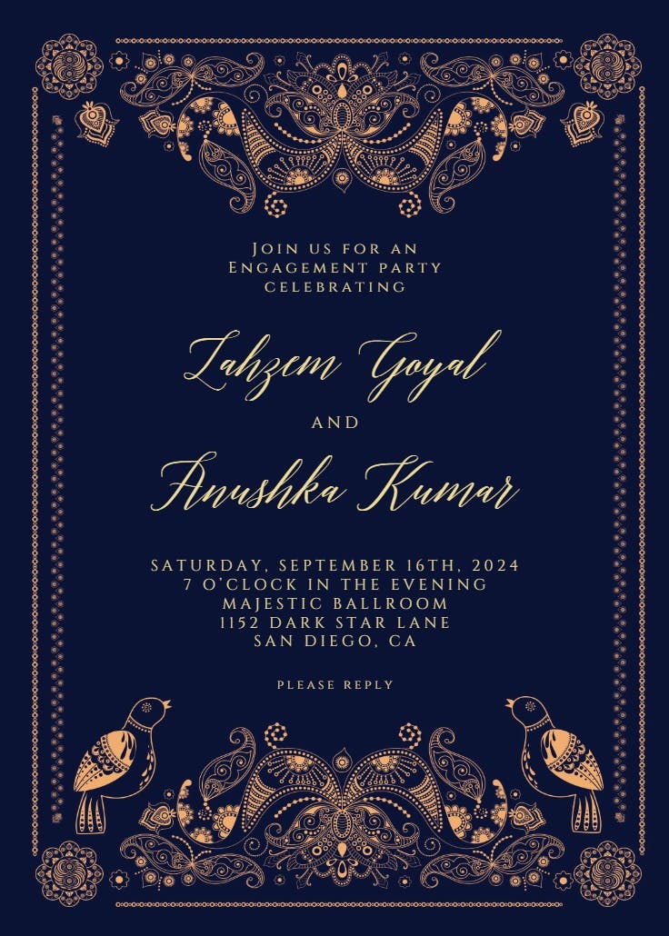 Indian paisley & birds - engagement party invitation